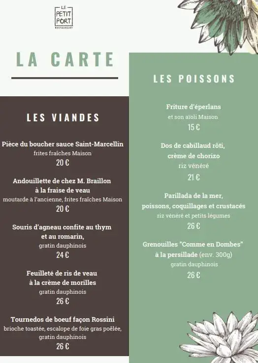 Menü_Restaurant Le Petit Port_Fareins_Bild_1