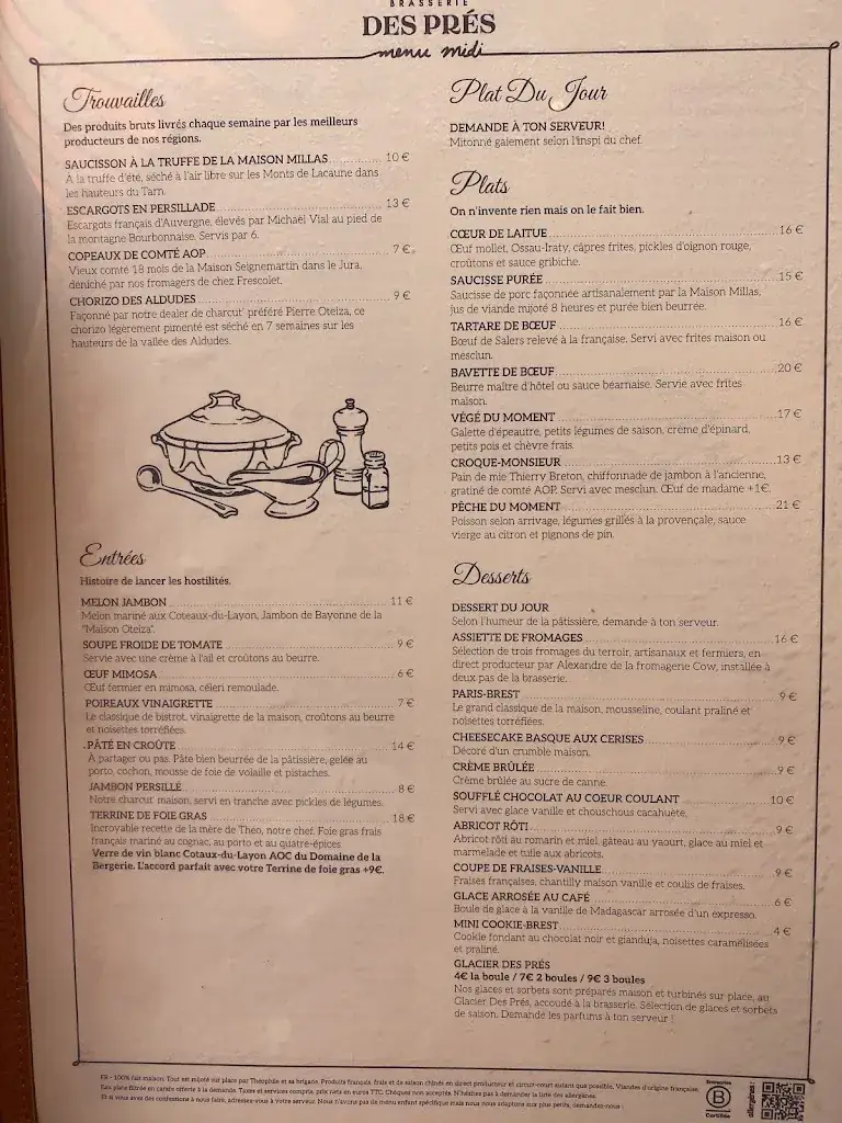 Menu_Brasserie des Prés_Paris_image_1