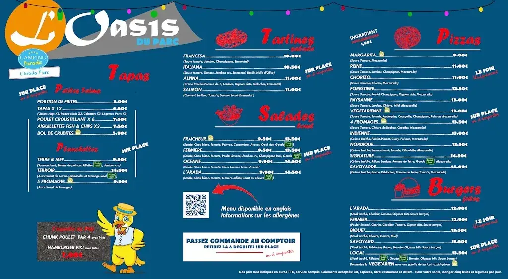 Menu_L'Oasis du Parc, snack/bar du Camping Paradis l'Arada Parc_Sonzay_image_1