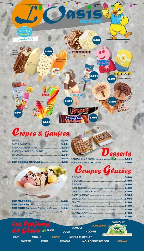 Menu_L'Oasis du Parc, snack/bar du Camping Paradis l'Arada Parc_Sonzay_image_2