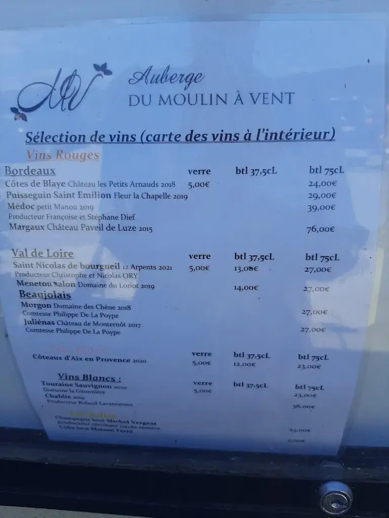 Menu_Auberge du Moulin à Vent, The Originals Relais_Manou_image_2