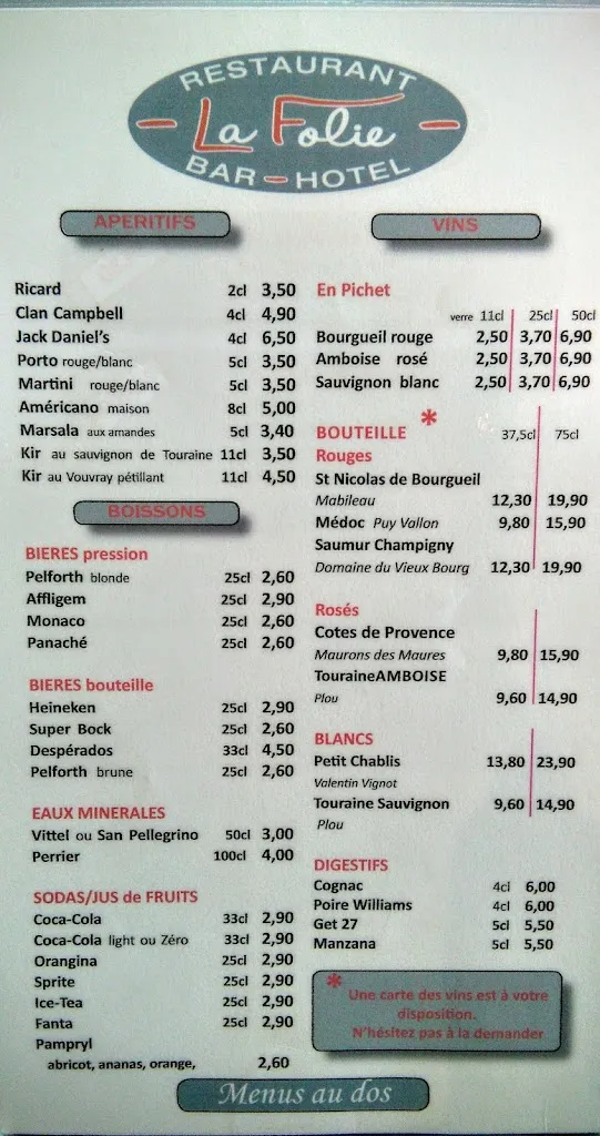 Menu_Restaurant La Folie à Veigné_Veigné_image_1