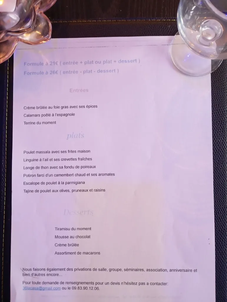 Menu_Restaurant la casa valencay_Valençay_image_1