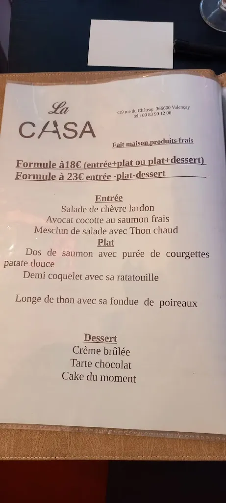 Menu_Restaurant la casa valencay_Valençay_image_4
