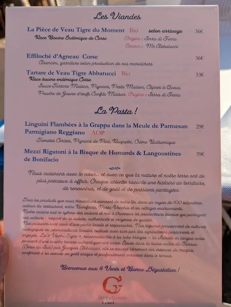 Menu_Restaurant Les Quatre Vents_Bonifacio_immagine_1