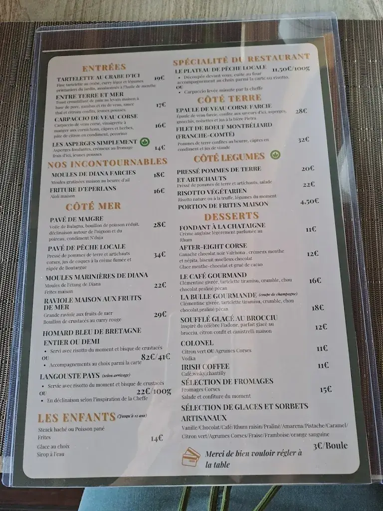 Menu_Restaurant Aux Coquillages de Diana_Aléria_image_1