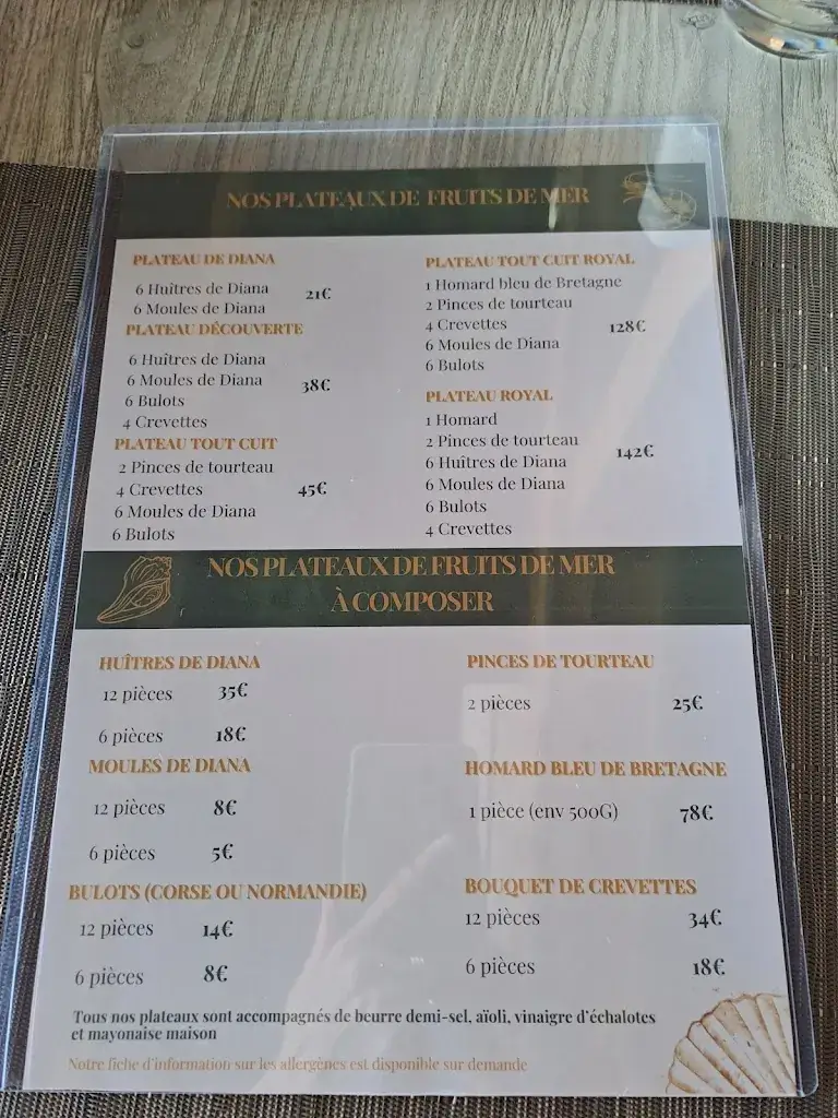 Menu_Restaurant Aux Coquillages de Diana_Aléria_image_2