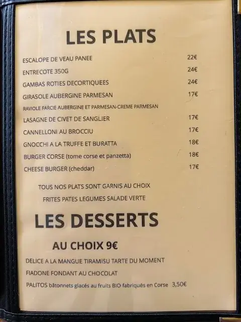 Menu_Hôtel Restaurant LE BANANA'S_Aléria_image_1