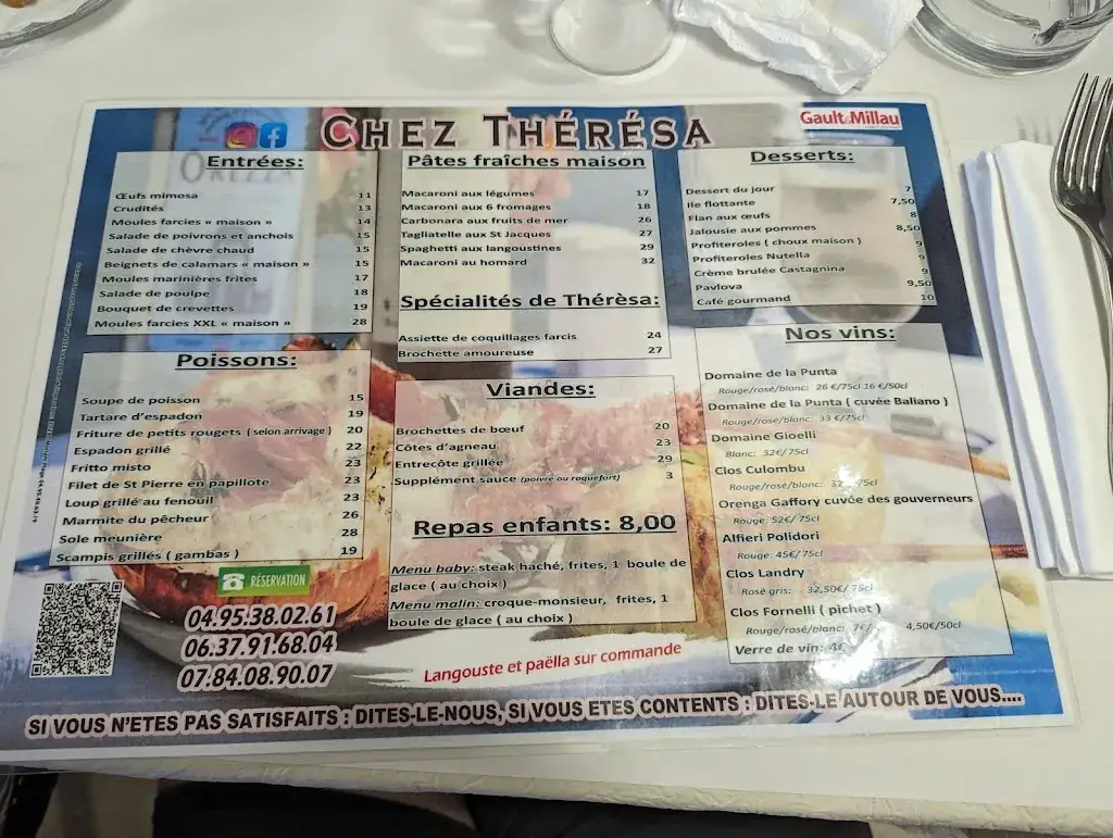 Menu_Restaurant Chez Thérèsa_San-Giuliano_image_1