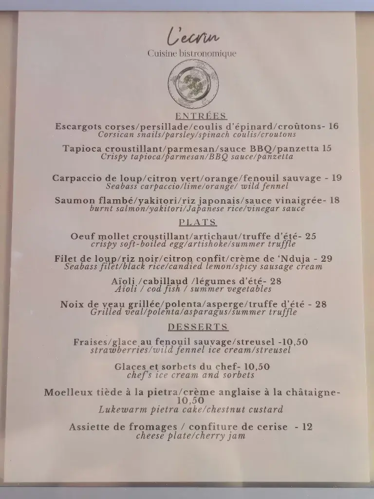 Menü_l'écrin_Ajaccio_Bild_1