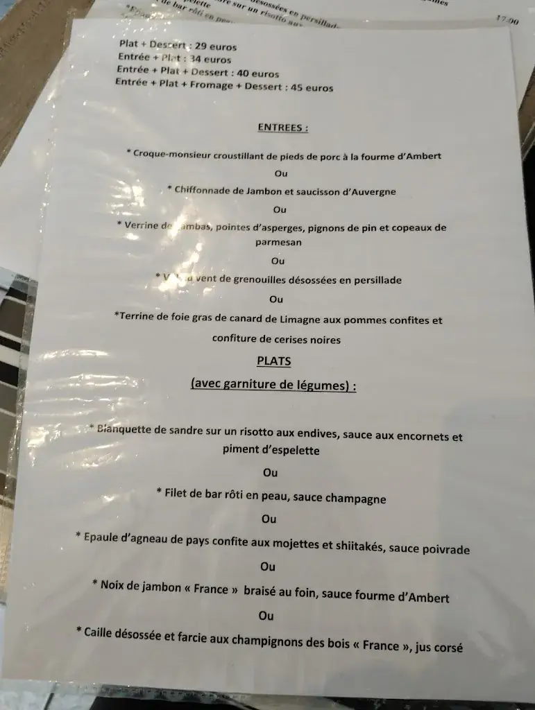 Menu_Hôtel Restaurant Les Copains_Ambert_image_1