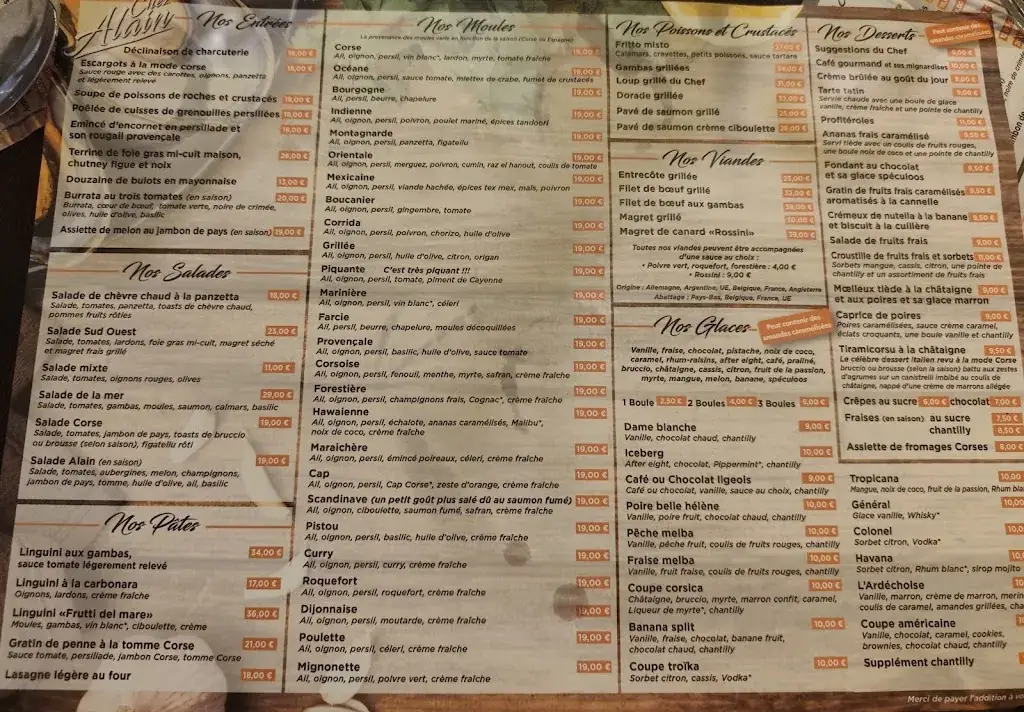 Menu_Restaurant Chez Alain_Albitreccia_image_1