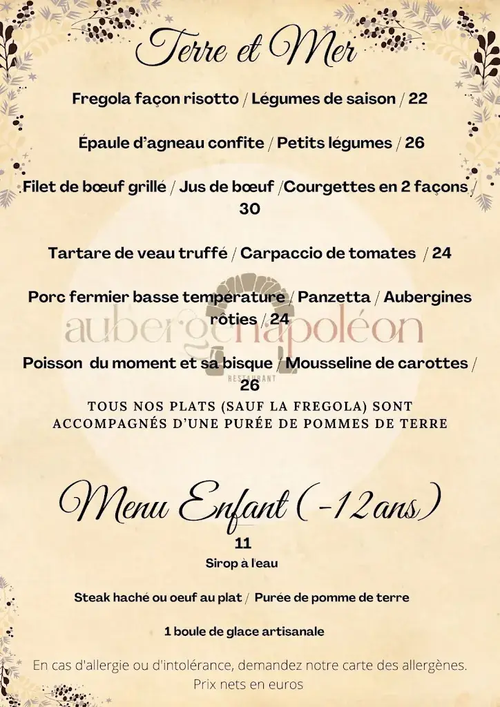 Menu_Auberge Napoléon_Cauro_image_1