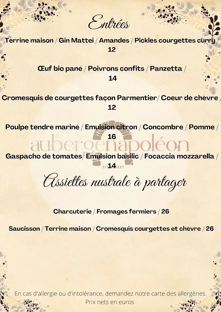 Menu_Auberge Napoléon_Cauro_image_2