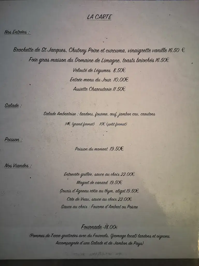 Menu_Hôtel Restaurant La Chaumière_Ambert_image_1