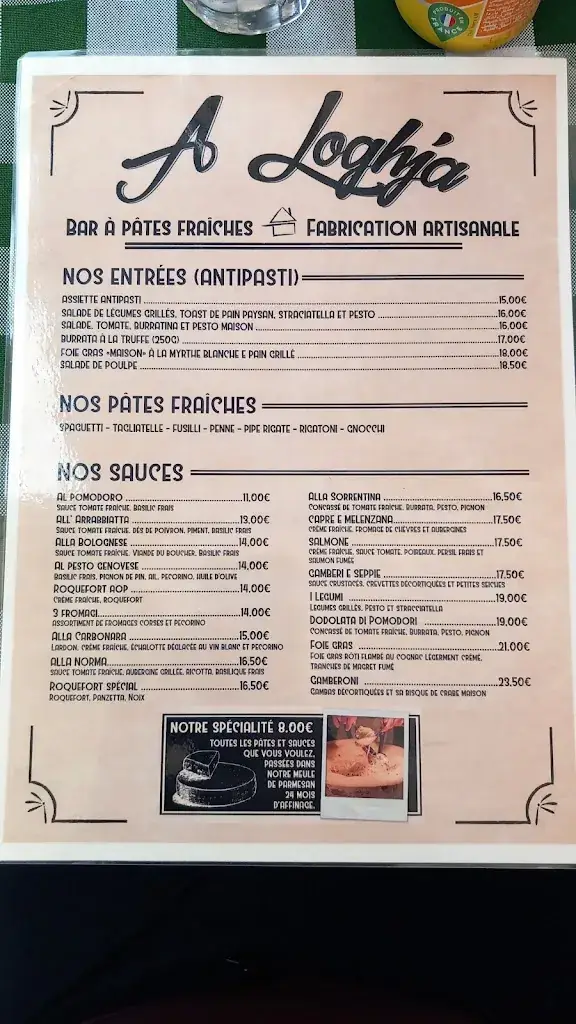 Menu_A Loghja - Bar à pâtes_Bastia_image_1