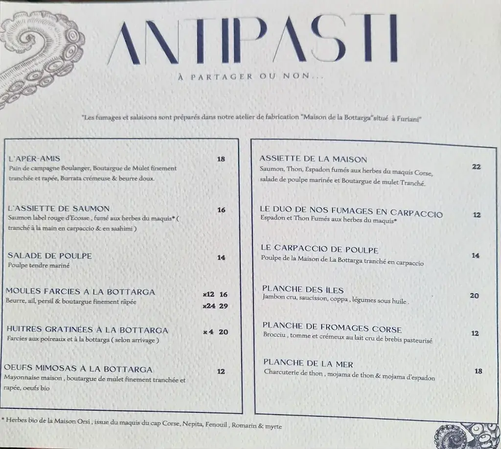 Menu_RESTAURANT MAISON DE LA BOTTARGA FURIANI_Furiani_image_1