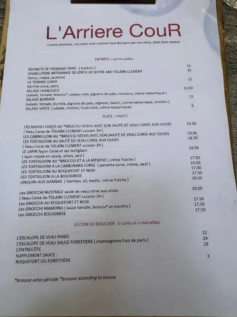 Menu_Restaurant L'Arrière Cour_Saint-Florent_image_3