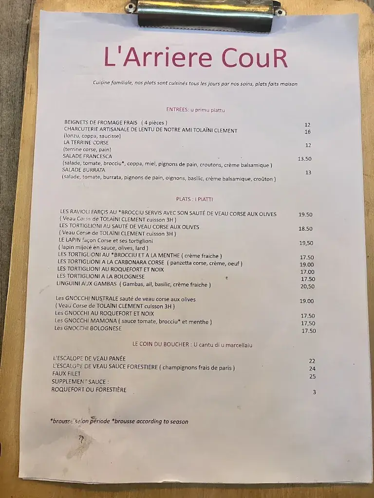 Menu_Restaurant L'Arrière Cour_Saint-Florent_image_4