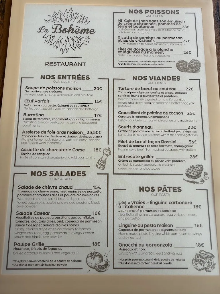 Menu_La Bohème_Calvi_image_1