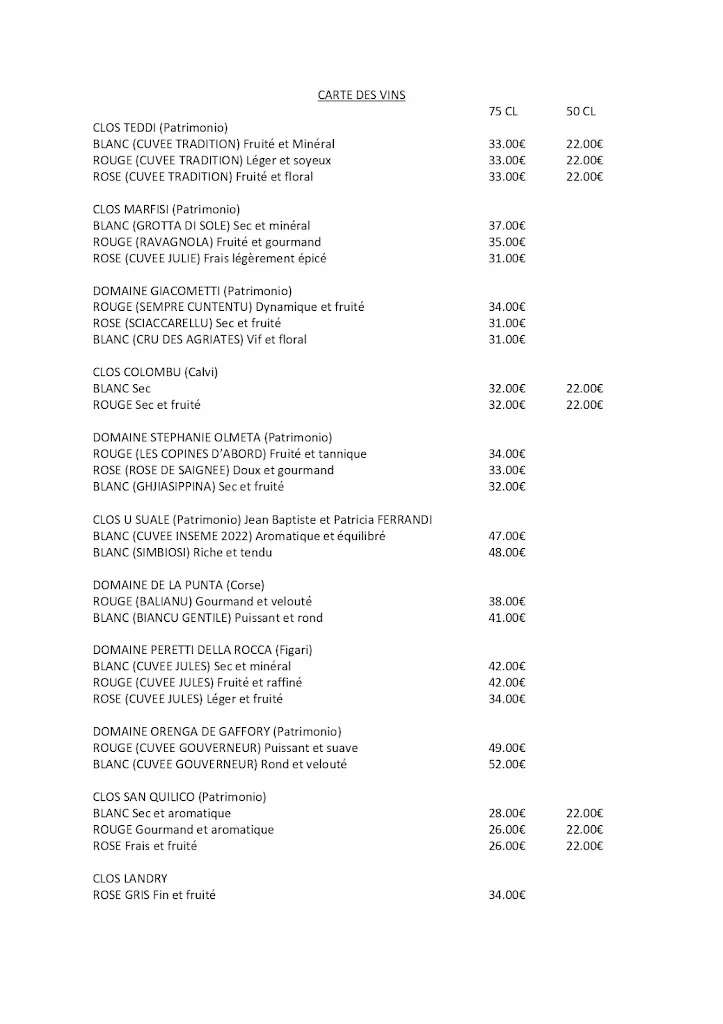 Menu_Restaurant L'Olivier_Saint-Florent_image_1