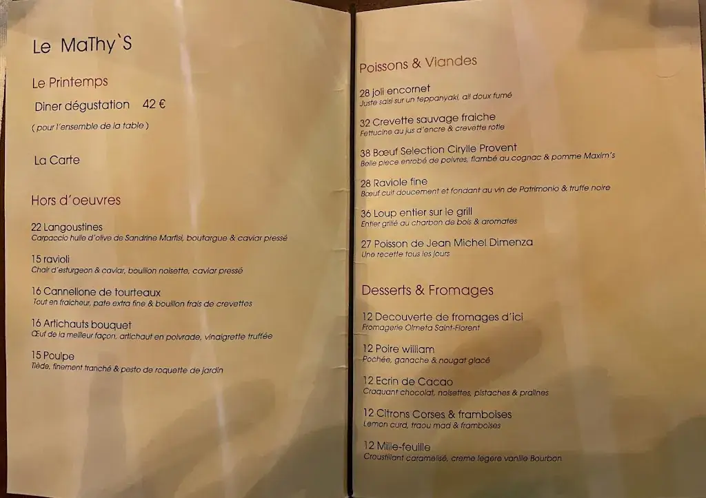 Menu_Restaurant MaThyS_Saint-Florent_image_1