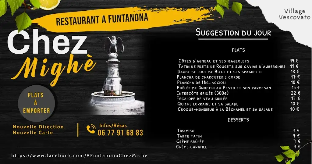 Menu_Restaurant A Funtanona - Chez Michè_Vescovato_image_2