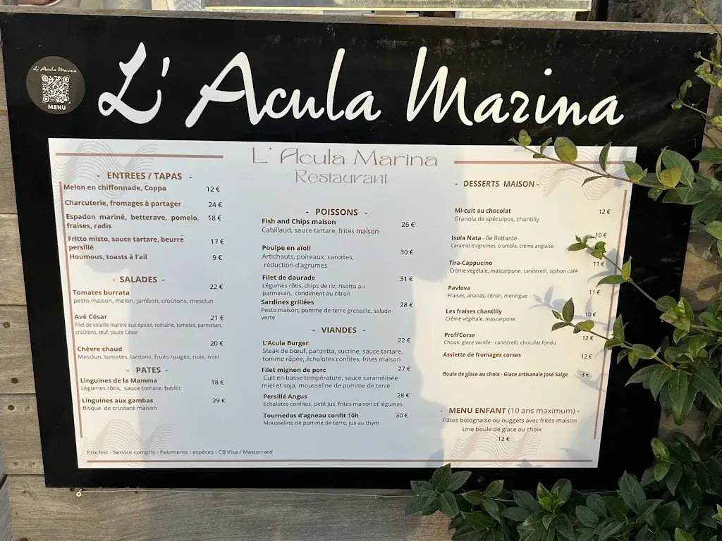 Menu_L' Acula Marina Plage_L'Île-Rousse_image_1