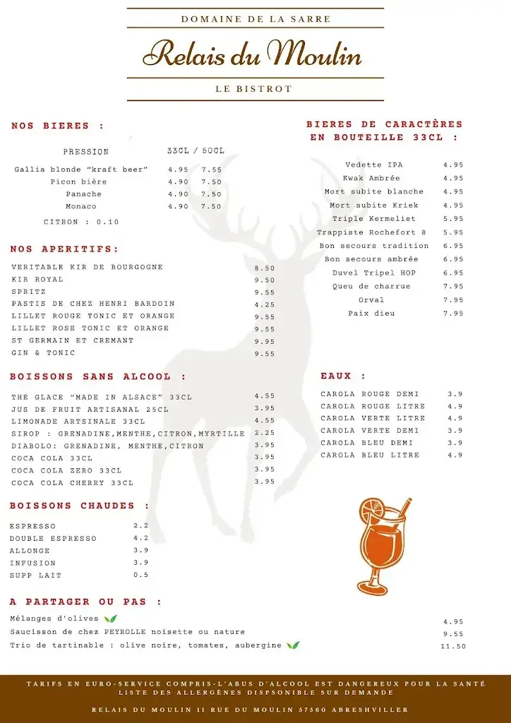 Menu_Relais du Moulin - Café Restaurant Épicerie / Domaine de la Sarre_Abreschviller_image_1