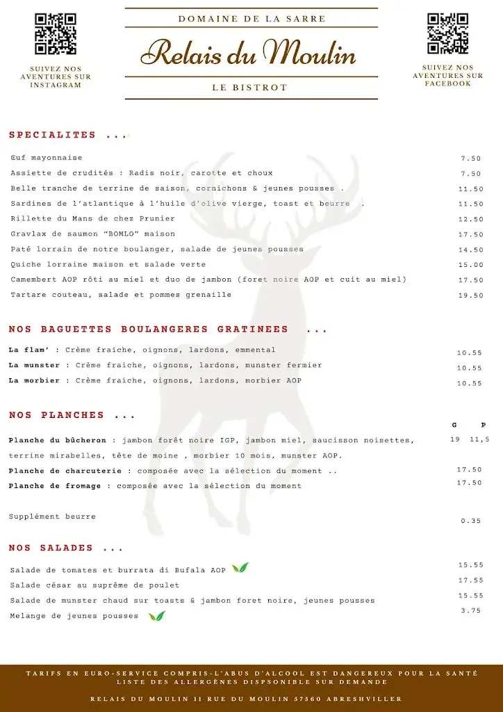 Menu_Relais du Moulin - Café Restaurant Épicerie / Domaine de la Sarre_Abreschviller_image_3