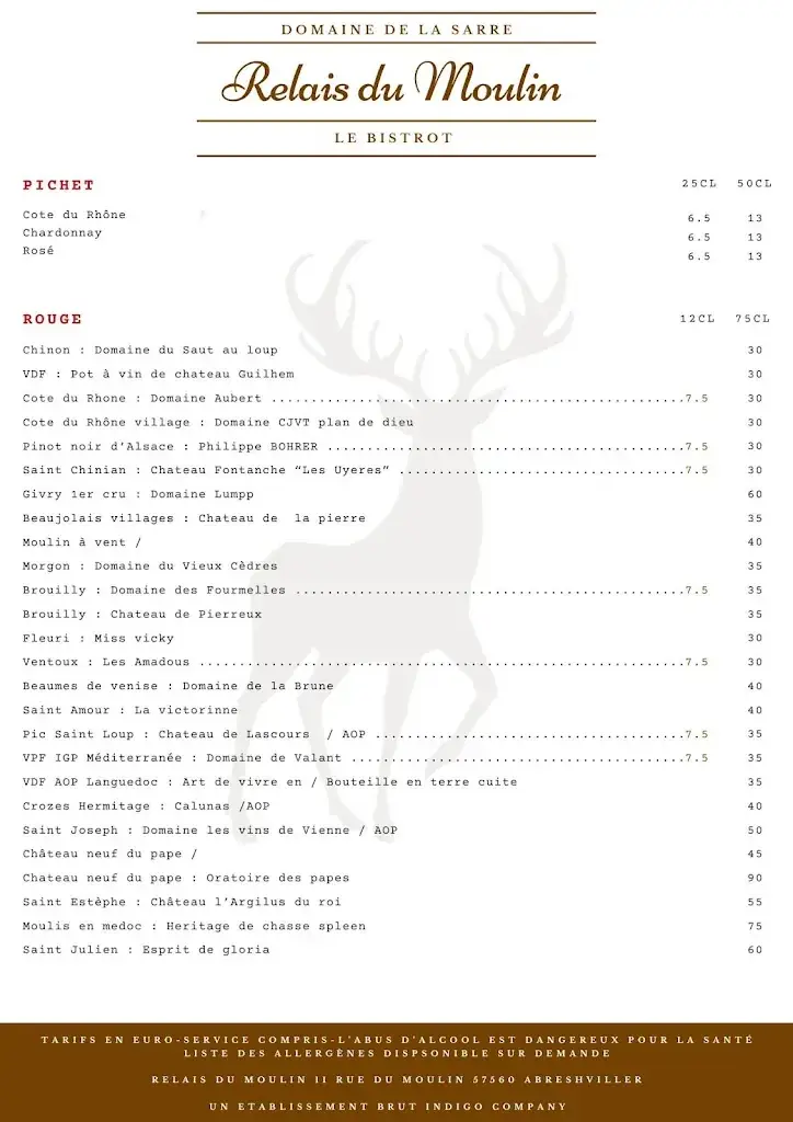 Menu_Relais du Moulin - Café Restaurant Épicerie / Domaine de la Sarre_Abreschviller_image_4