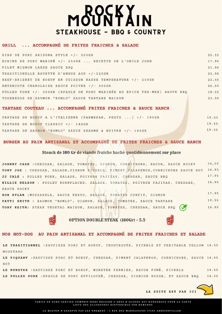 Menu_Rocky Mountain - Steakhouse / Domaine de la Sarre_Abreschviller_image_1