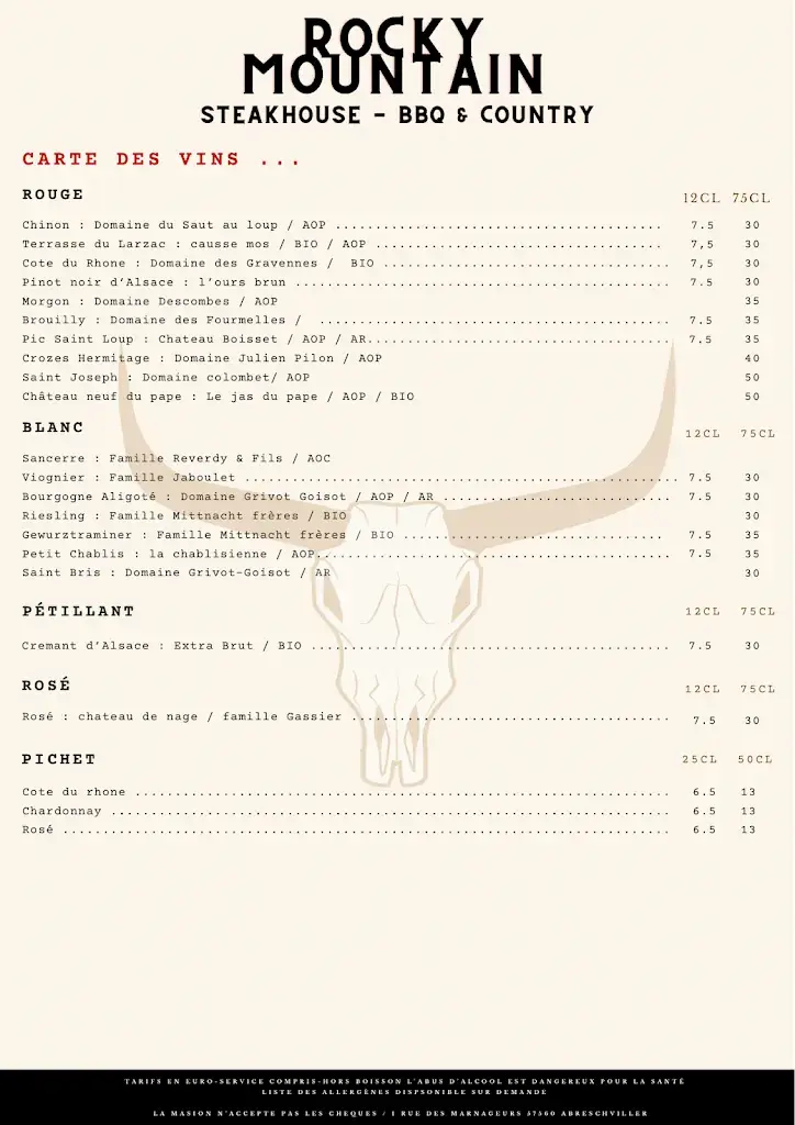 Menu_Rocky Mountain - Steakhouse / Domaine de la Sarre_Abreschviller_image_2