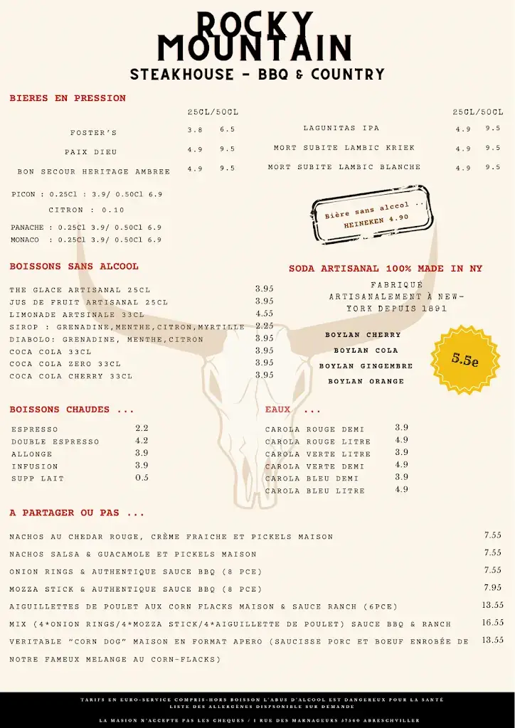 Menu_Rocky Mountain - Steakhouse / Domaine de la Sarre_Abreschviller_image_3