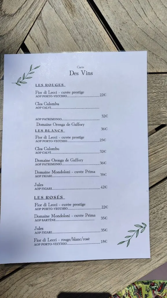 Menu_Restaurant LA PLAGE_Porto-Vecchio_image_1