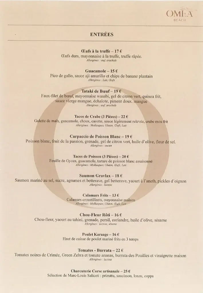 Menu_OMEA BEACH - Restaurant Bord de Mer Porto Vecchio_Porto-Vecchio_image_1
