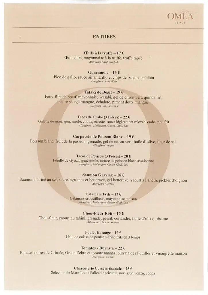 Menu_OMEA BEACH - Restaurant Bord de Mer Porto Vecchio_Porto-Vecchio_image_2