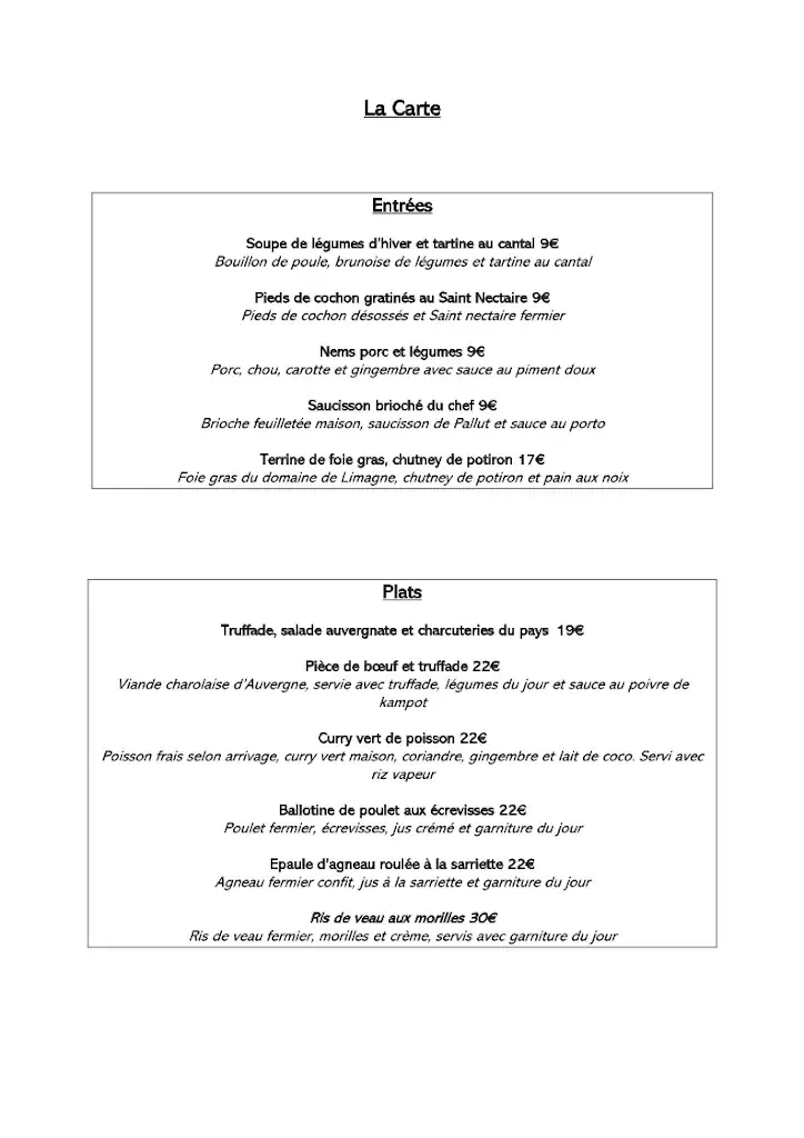Menu_La Grange Aux Fleurs à Sarran, Champs-sur-Tarentaine_Champs-sur-Tarentaine-Marchal_image_2