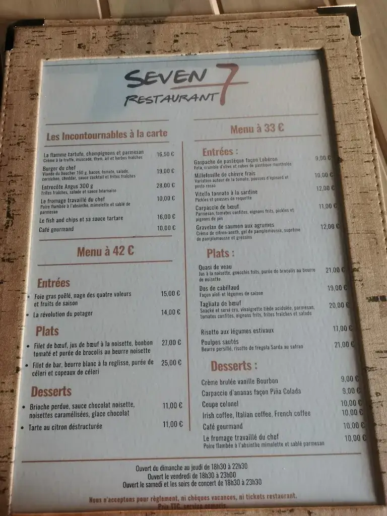 Menu_Seven Restaurant | Groupe Tranchant_Amnéville_image_2