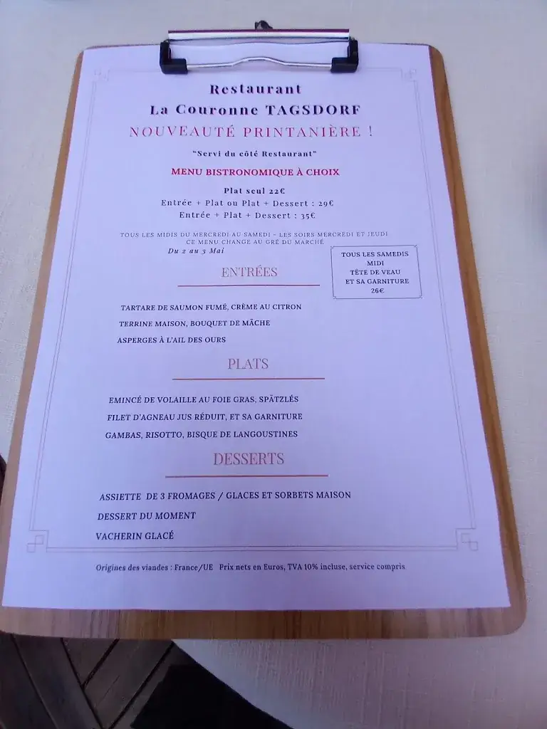 Menu_La Couronne à Tagsdorf Restaurant Gastronomique Epicerie fine et sa Table_Tagsdorf_image_1