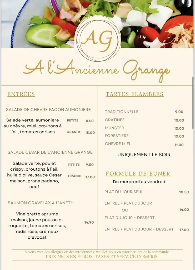 Menu_Restaurant Auberge à l'Ancienne Grange_Hohwald_image_2