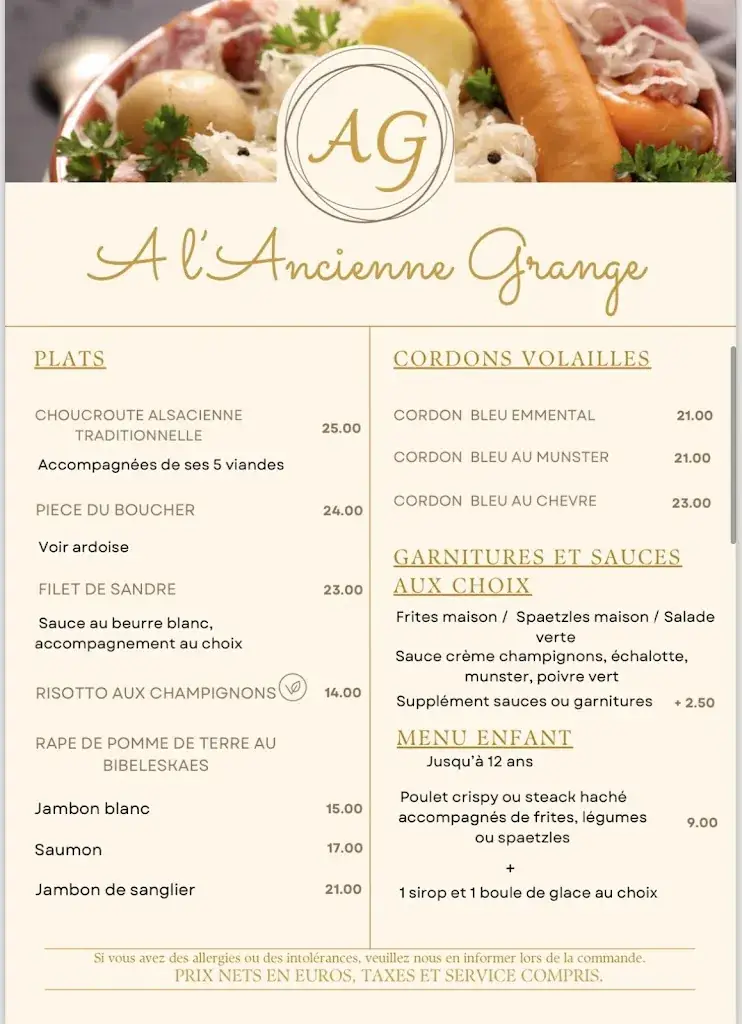 Menu_Restaurant Auberge à l'Ancienne Grange_Hohwald_image_3