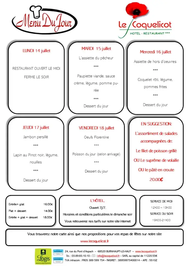Menu_Hotel Restaurant Le Coquelicot Logis à Burnhaupt Le Haut._Burnhaupt-le-Haut_image_2