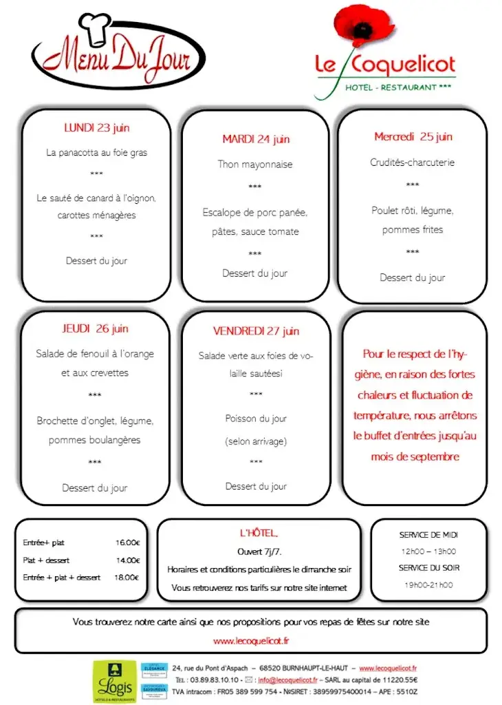 Menu_Hotel Restaurant Le Coquelicot Logis à Burnhaupt Le Haut._Burnhaupt-le-Haut_image_3