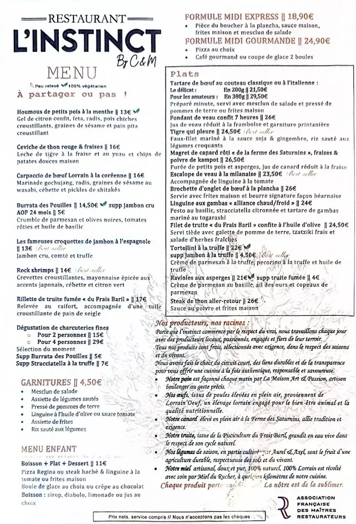 Menu_Restaurant L'INSTINCT BY C&M_Essey-lès-Nancy_image_2