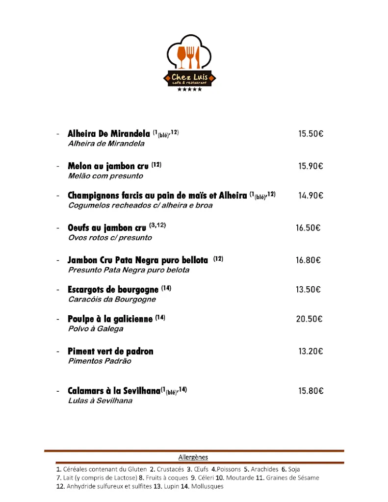 Menu_Restaurant Chez Luis_Luxembourg_image_1