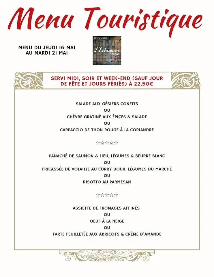 Menu_Restaurant L'Echiquier_Sedan_image_1
