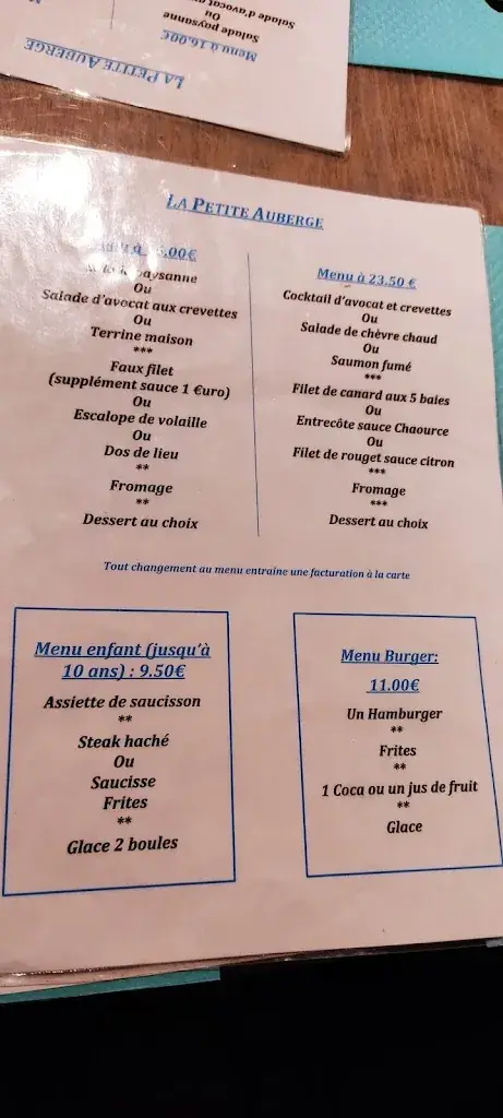 Menu_La petite auberge_Arsonval_image_1