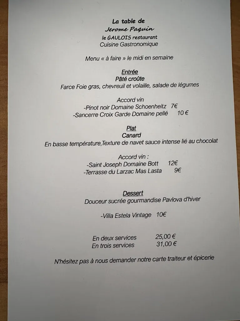 Menu_La table de Jérôme PAQUIN - Le Gaulois restaurant gastronomique entre Bâle et Mulhouse_Bartenheim_image_1