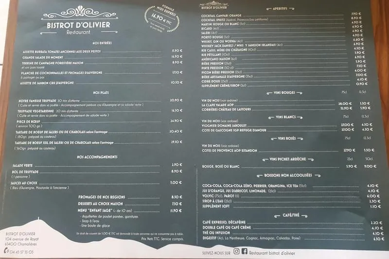 Menu_restaurant Bistrot d'olivier_Chamalières_image_1
